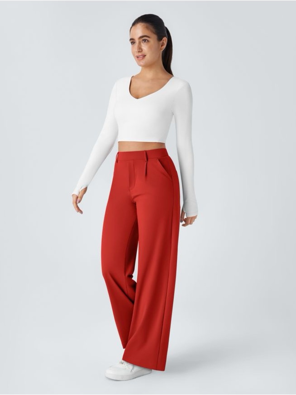 Halara M Wide Leg Pull On Pants w Pockets Preppy Office Stretchy Minimalist